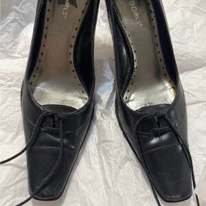 BCBGirls Black Lace-Up Square-Toe Heels